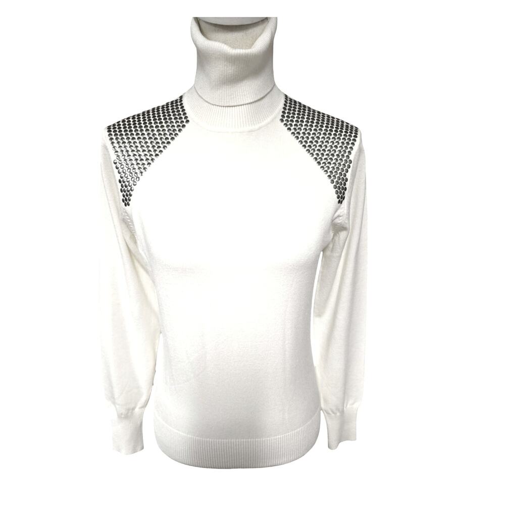 Per Se White Turtleneck with Stud Detail